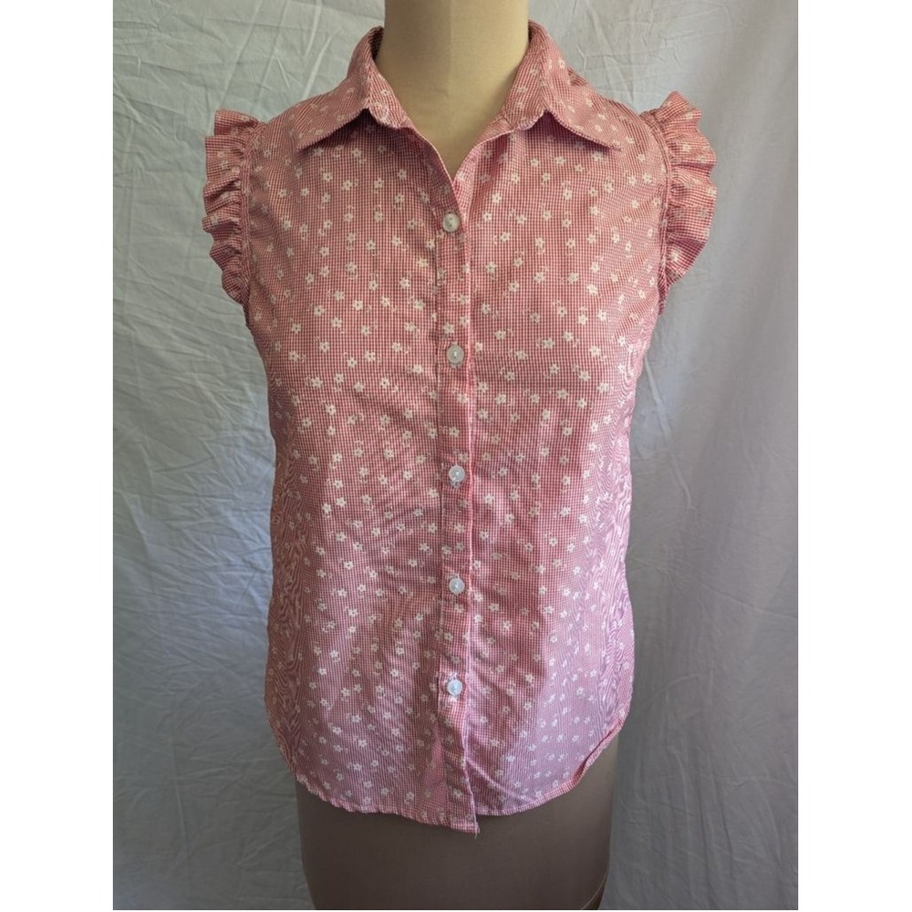 Love Notes Top Red Gingham Floral Ruffle Sleeveless Sz S Cottagecore Retro